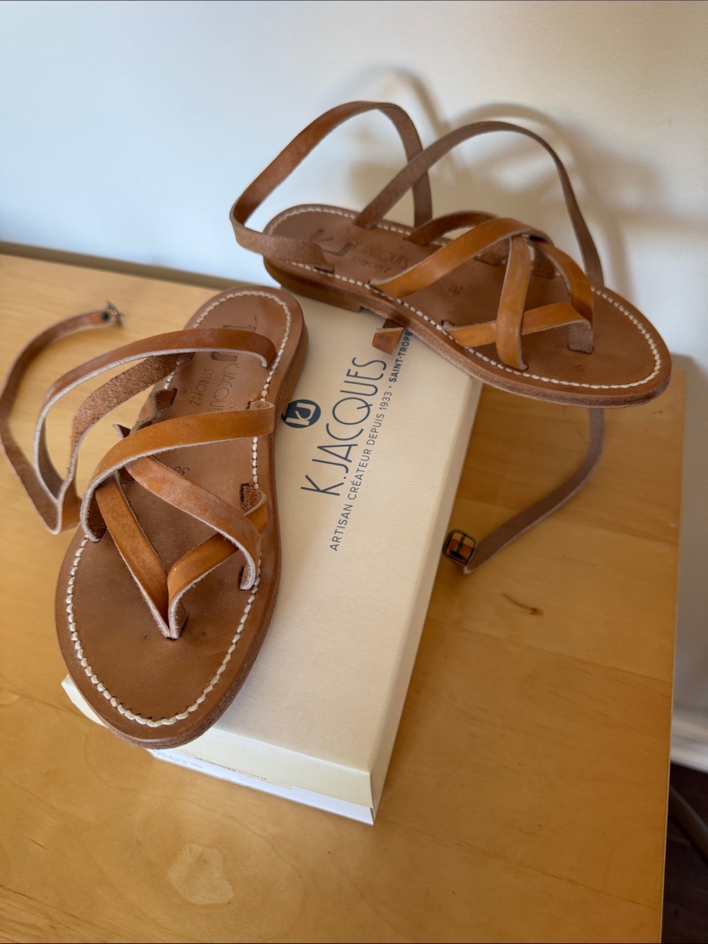 K.Jacques Cognac Brown Leather Strappy Sandals